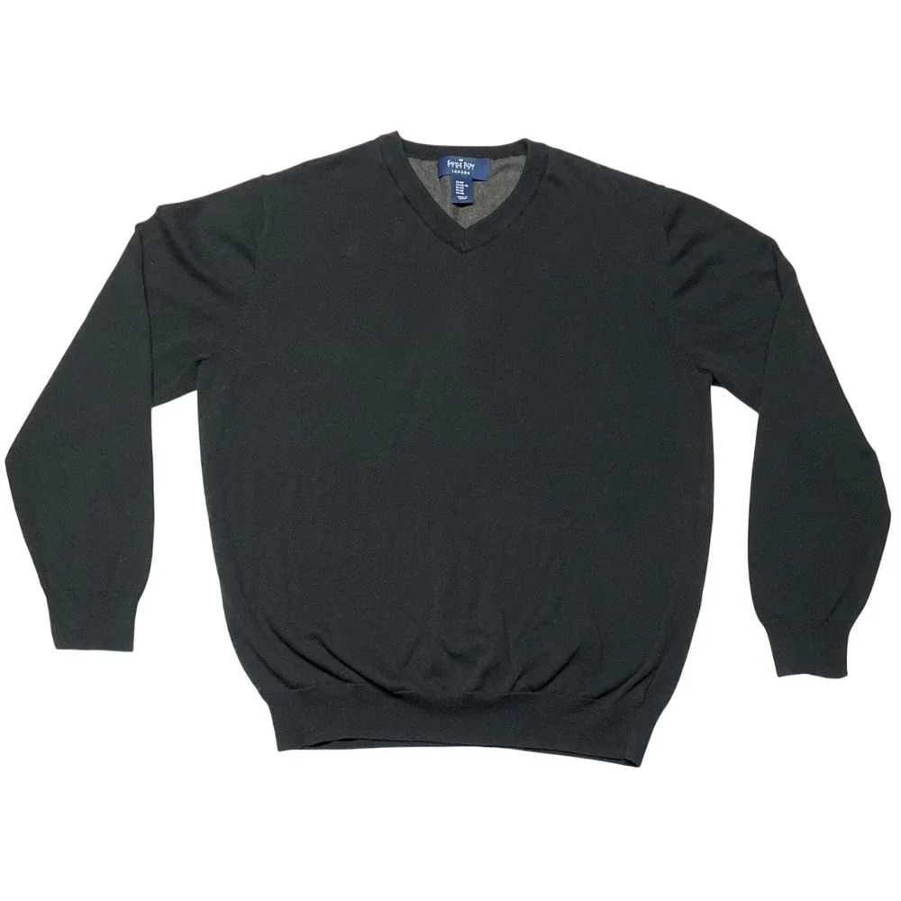 The‎ Savile Row Company London Sweater Men's XXL Black 100% Cotton V-Neck EUC